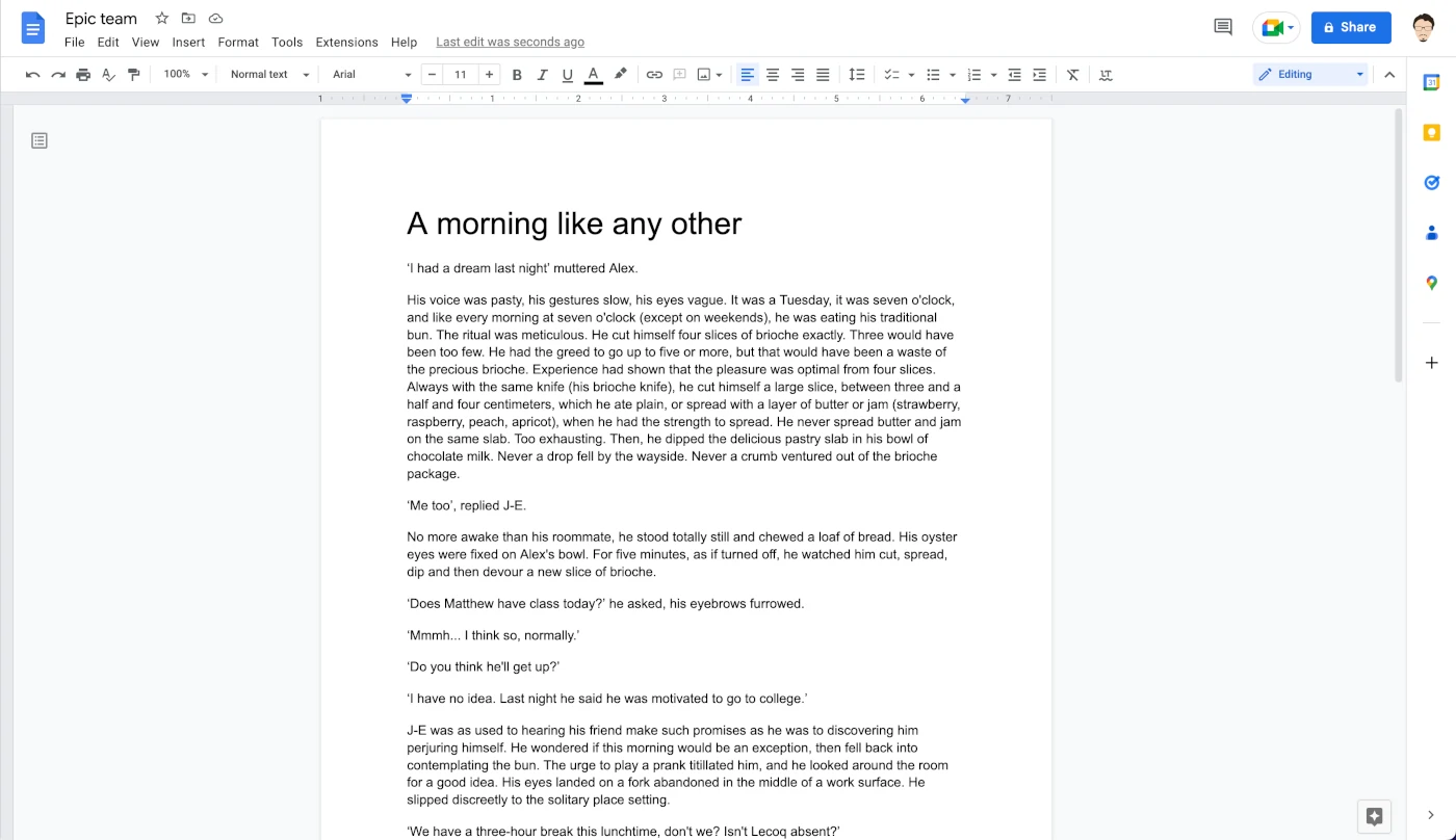 Capture d'écran de Google docs